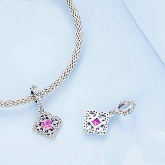 Sterling Silber S925 Roter Zirkon Iris Muster Armband Anhänger – Bild 2