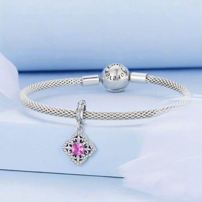 Sterling Silber S925 Roter Zirkon Iris Muster Armband Anhänger – Bild 4