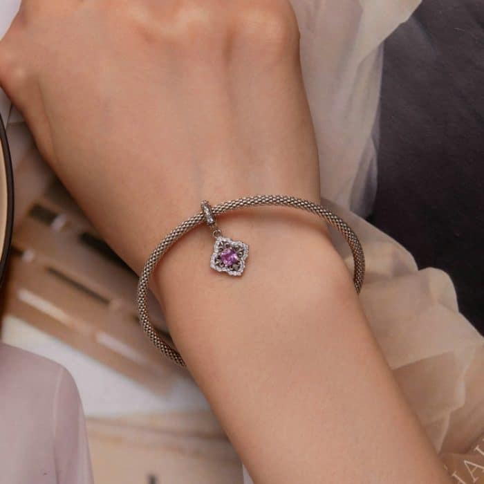 Sterling Silber S925 Roter Zirkon Iris Muster Armband Anhänger – Bild 5