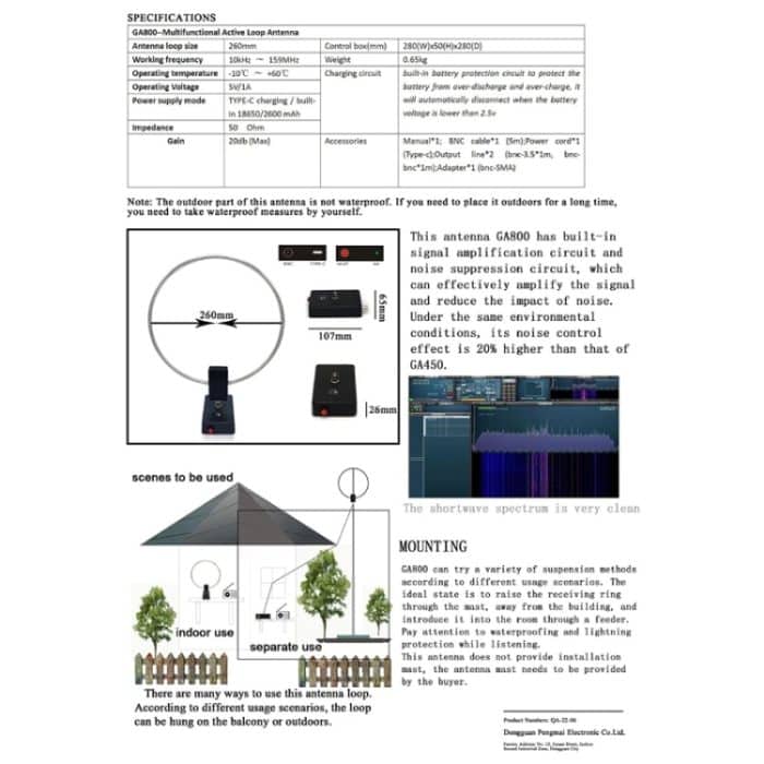 GA800 10 KHz-159 MHz HF-Radio-Kurzwellenantenne mit ringförmiger Quellantenne – Bild 7