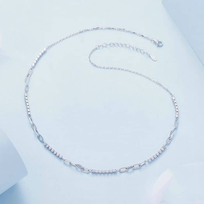 Funkelnde, gespleißte Zirkonia-Halskette aus Sterlingsilber S925 mit Weißgoldbeschichtung – Bild 2