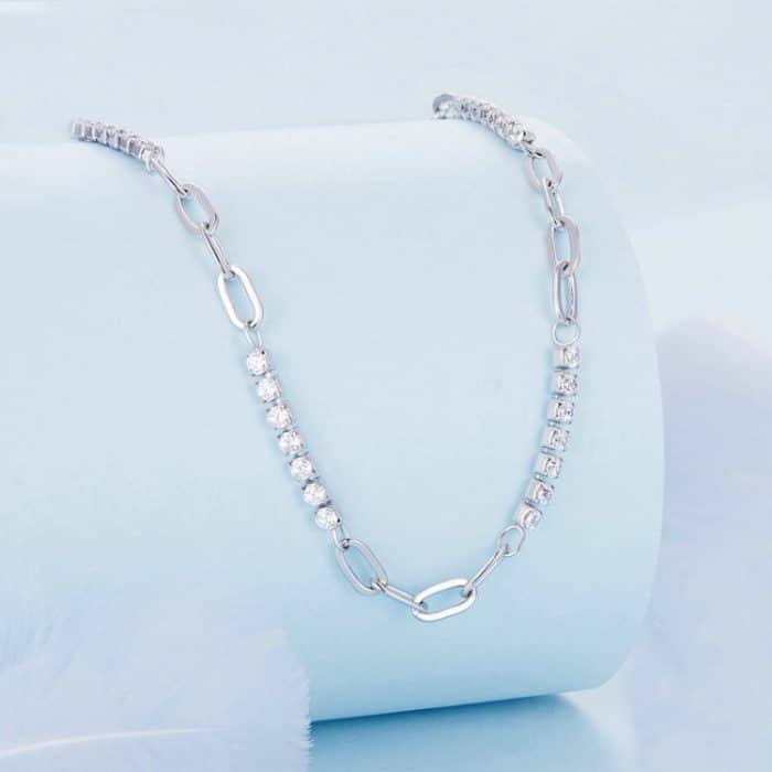 Funkelnde, gespleißte Zirkonia-Halskette aus Sterlingsilber S925 mit Weißgoldbeschichtung – Bild 3