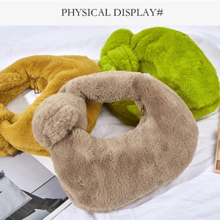 H6725 Herbst- und Winter-Kaninchen-Fleece-Handtasche, geknotete Plüsch-Tragetasche – Bild 5