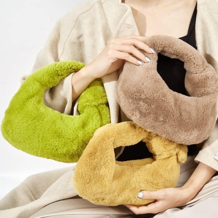 H6725 Herbst- und Winter-Kaninchen-Fleece-Handtasche, geknotete Plüsch-Tragetasche – Bild 6