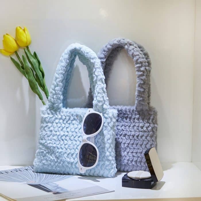 H6302-1 Kleine Handtasche aus Plüsch im Karomuster für Herbst und Winter – Bild 2