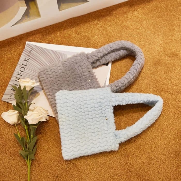 H6302-1 Kleine Handtasche aus Plüsch im Karomuster für Herbst und Winter – Bild 5