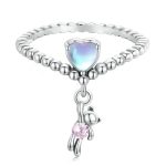 Sterling Silber S925 Zirkon Herz Bär Ballon Ring