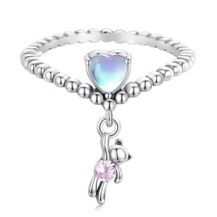 TBD0603234601A.jpg Sterling Silber S925 Zirkon Herz Bär Ballon Ring – Bild 1