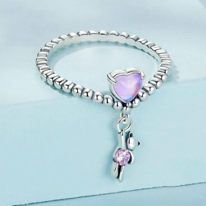 Sterling Silber S925 Zirkon Herz Bär Ballon Ring – Bild 2