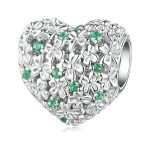 S925 Sterling Silber Glücksherz Kleeblattperlen mit grünem Zirkon