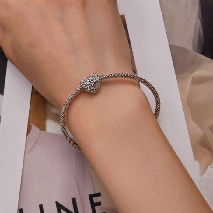 S925 Sterling Silber Glücksherz Kleeblattperlen mit grünem Zirkon – Bild 5