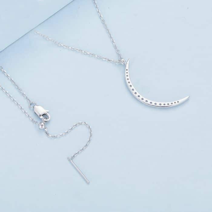 Halskette mit Halbmond-Anhänger aus Sterlingsilber mit S925-Weißgoldbeschichtung und Zirkon – Bild 3