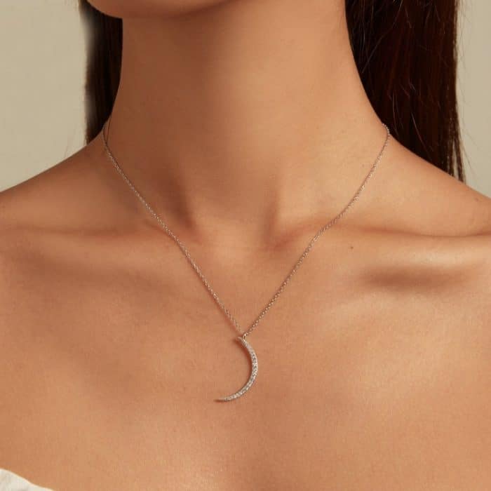 Halskette mit Halbmond-Anhänger aus Sterlingsilber mit S925-Weißgoldbeschichtung und Zirkon – Bild 5