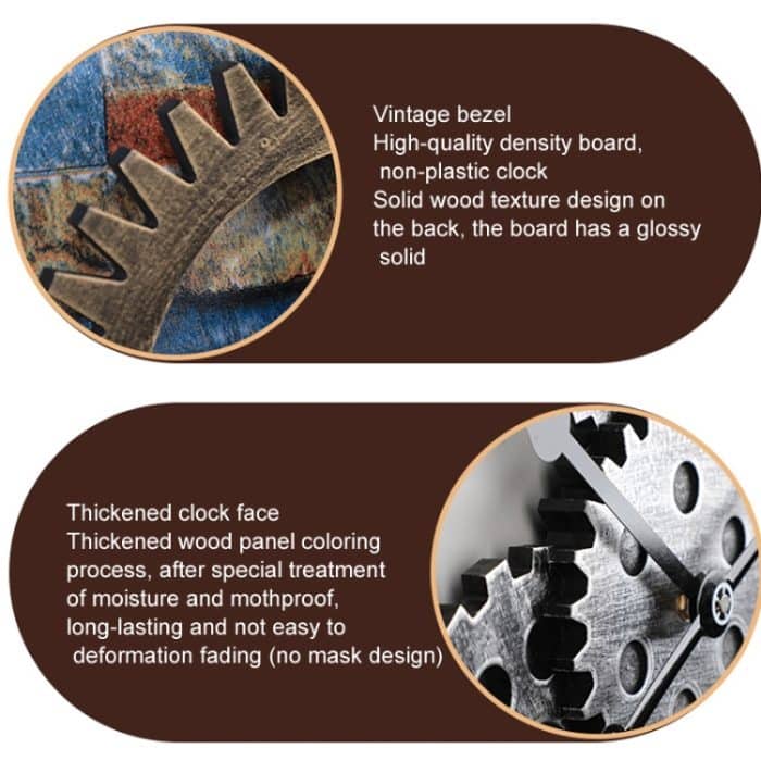 Stille Vintage-Wanduhr aus Holz mit rundem Zahnrad, Rome Number 58cm 6 Gears Golden, Rome Number  58cm  6 Gears  Silver, Rome Number  58cm 4 Gears Golden, Rome Number  58cm 4 Gears Silver, Number 58cm 4 Gears Golden, Number 58cm 4 Gears Silver... – Bild 3