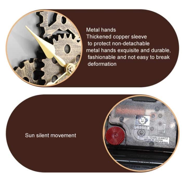 Stille Vintage-Wanduhr aus Holz mit rundem Zahnrad, Rome Number 58cm 6 Gears Golden, Rome Number  58cm  6 Gears  Silver, Rome Number  58cm 4 Gears Golden, Rome Number  58cm 4 Gears Silver, Number 58cm 4 Gears Golden, Number 58cm 4 Gears Silver... – Bild 4