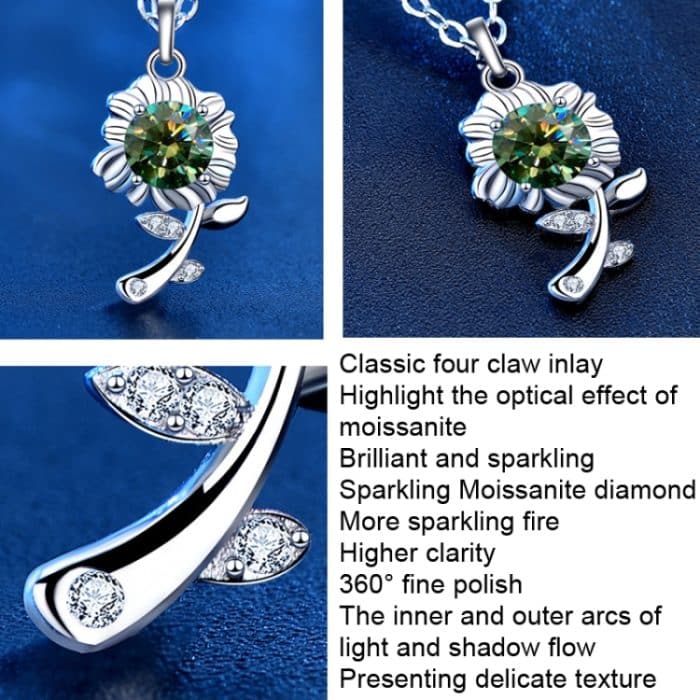 XMA033 925 Silber Halskette Moissanit Sonnenblume Anhänger Schmuck – Bild 5