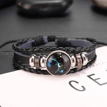 10 Stück Zwölf Sternbilder Mehrschichtiges Perlenarmband aus Rindsleder, Stil: