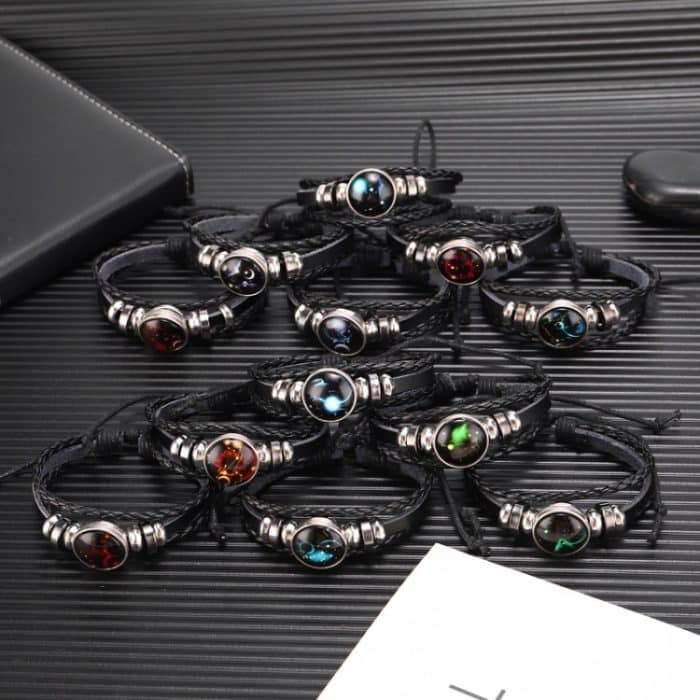 10 Stück Zwölf Sternbilder Mehrschichtiges Perlenarmband aus Rindsleder, Stil: – Bild 2