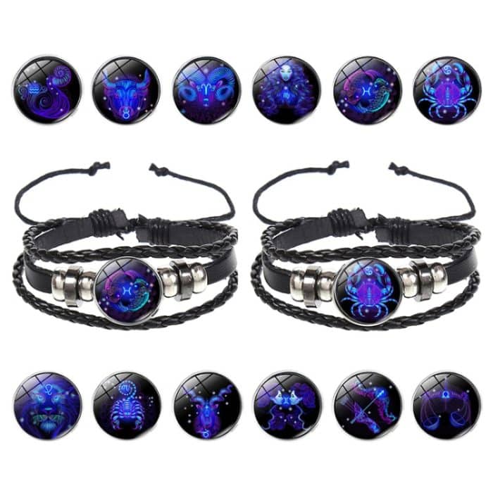 10 Stück Zwölf Sternbilder Leuchtendes Armband Retro Lederseil Gewebtes Armband, Stil: – Bild 2