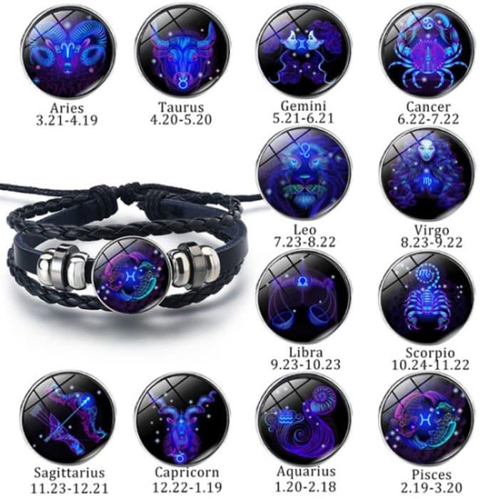 10 Stück Zwölf Sternbilder Leuchtendes Armband Retro Lederseil Gewebtes Armband, Stil: – Bild 3