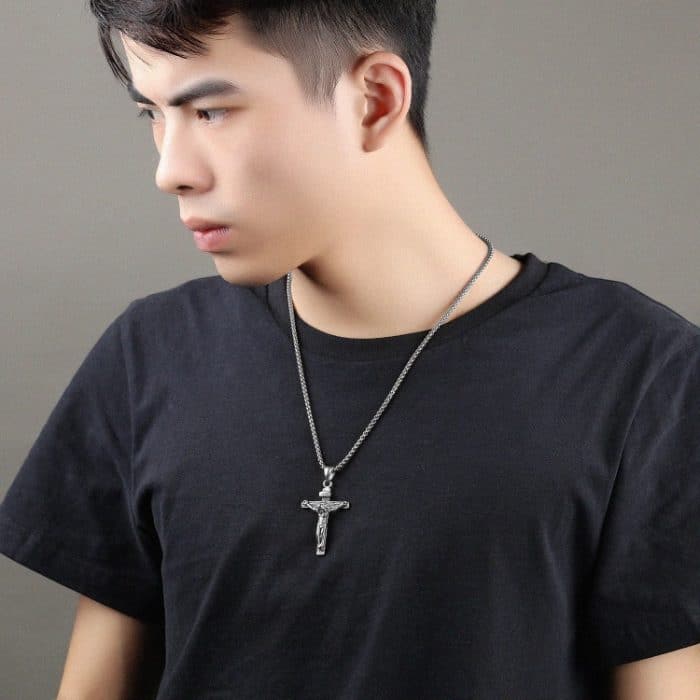 OPK 810 Retro Kreuzrahmen Titanstahl Herren Anhänger Halskette – Bild 4