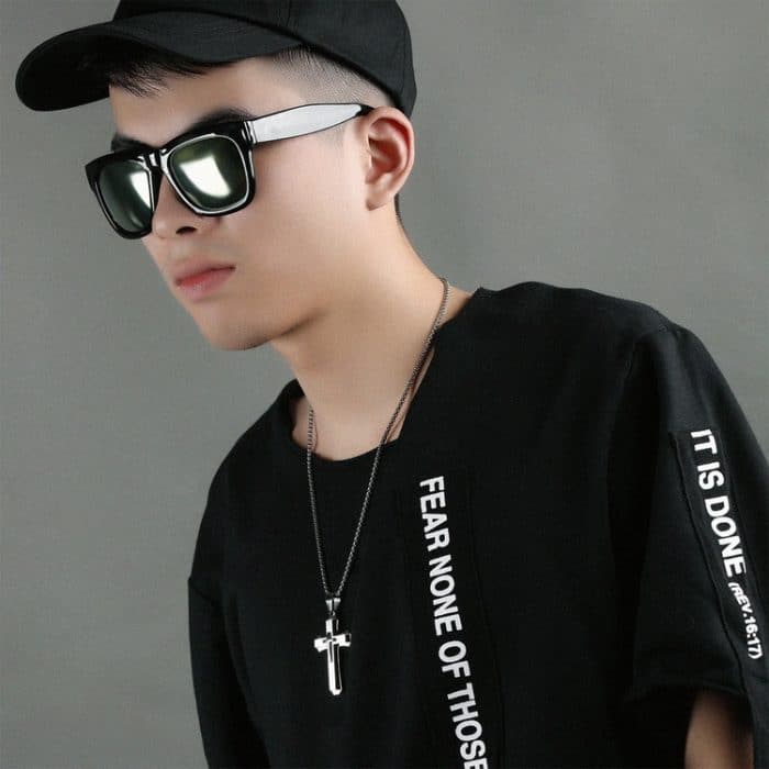 1213 Dreischichtige Kreuzhalskette aus Titanstahl für Herren – Bild 5