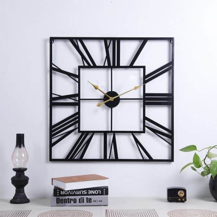 2053 58 cm Vintage Wohnzimmer Schmiedeeisen quadratische römische Metallwanduhr, Black+Gold Needle, Black+Black Needle, Gold+Gold Needle – Bild 1