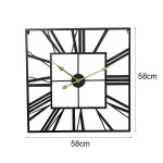2053 58 cm Vintage Wohnzimmer Schmiedeeisen quadratische römische Metallwanduhr, Black+Gold Needle, Black+Black Needle, Gold+Gold Needle – Bild 6