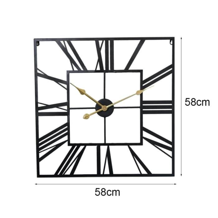 2053 58 cm Vintage Wohnzimmer Schmiedeeisen quadratische römische Metallwanduhr, Black+Gold Needle, Black+Black Needle, Gold+Gold Needle – Bild 6