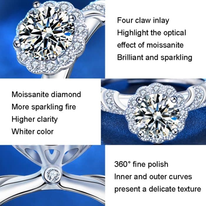 XJA008 925 Silberring Mossan-Diamant-Paarring mit offenem Ende – Bild 3