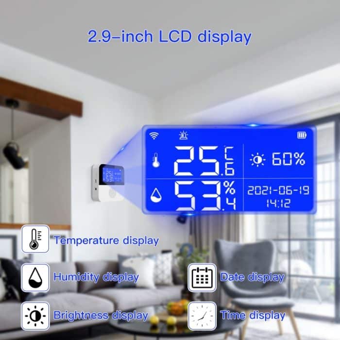Tuya WIFI Temperatur- und Feuchtigkeitssensor mit 2,9-Zoll-LCD-Display, Spezifikation:, Only Sensor, With Sensing Line – Bild 5
