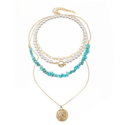 Boho-Halskette mit bunten gebrochenen Natursteinen, Modell:
