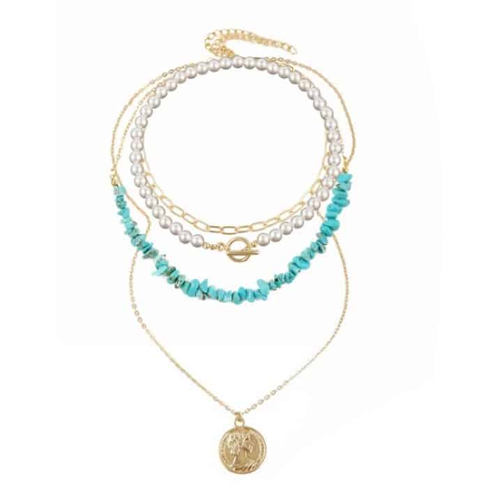 Boho-Halskette mit bunten gebrochenen Natursteinen, Modell: – Bild 1