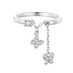 Sterling Silber S925 Schmetterlingskette offener Zirkon plattierter Goldring