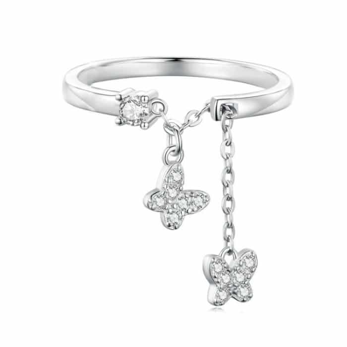 Sterling Silber S925 Schmetterlingskette offener Zirkon plattierter Goldring – Bild 1