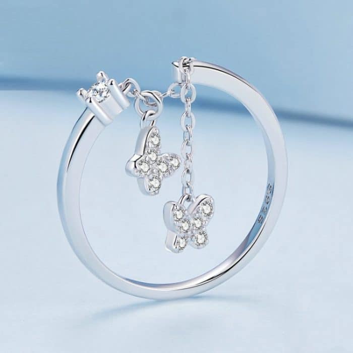 Sterling Silber S925 Schmetterlingskette offener Zirkon plattierter Goldring – Bild 2