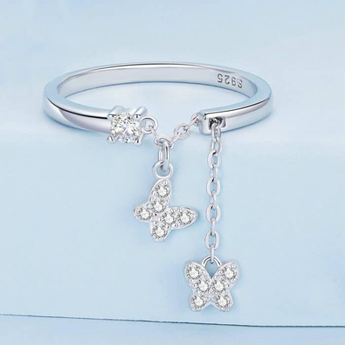 Sterling Silber S925 Schmetterlingskette offener Zirkon plattierter Goldring – Bild 3