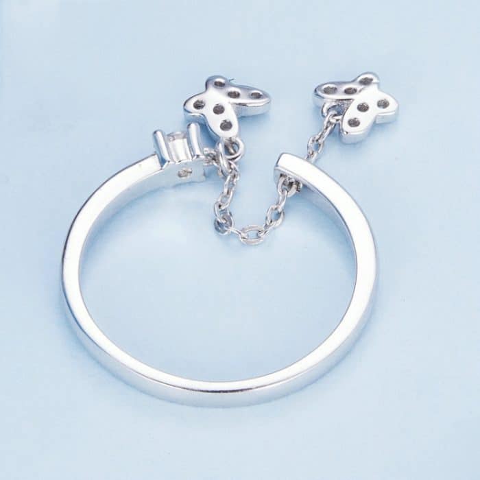 Sterling Silber S925 Schmetterlingskette offener Zirkon plattierter Goldring – Bild 4