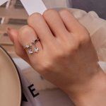 Sterling Silber S925 Schmetterlingskette offener Zirkon plattierter Goldring – Bild 5