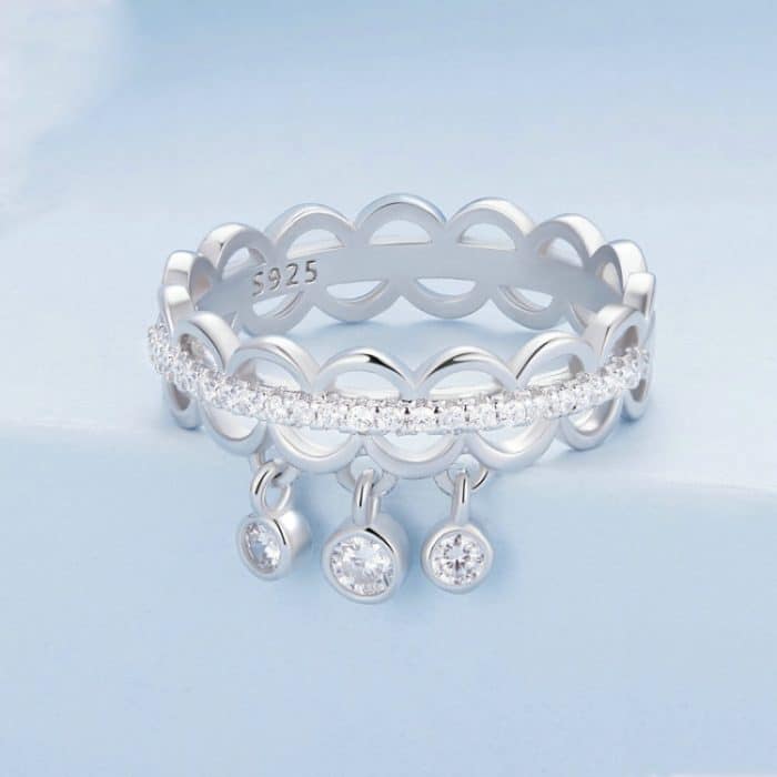 Hohler Ring aus Sterlingsilber mit S925-Spitze, Quaste und platiniertem Zirkon – Bild 2