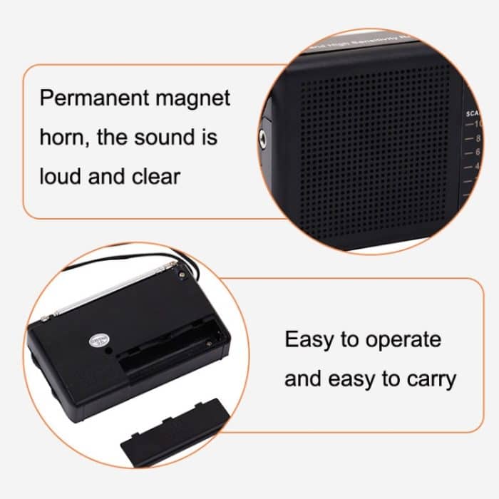 BAIJIALI BJL228 Retro tragbares Zweiband-FM-AM-Radio mit eingebautem Lautsprecher, BJL228 White, BJL228 Black – Bild 3