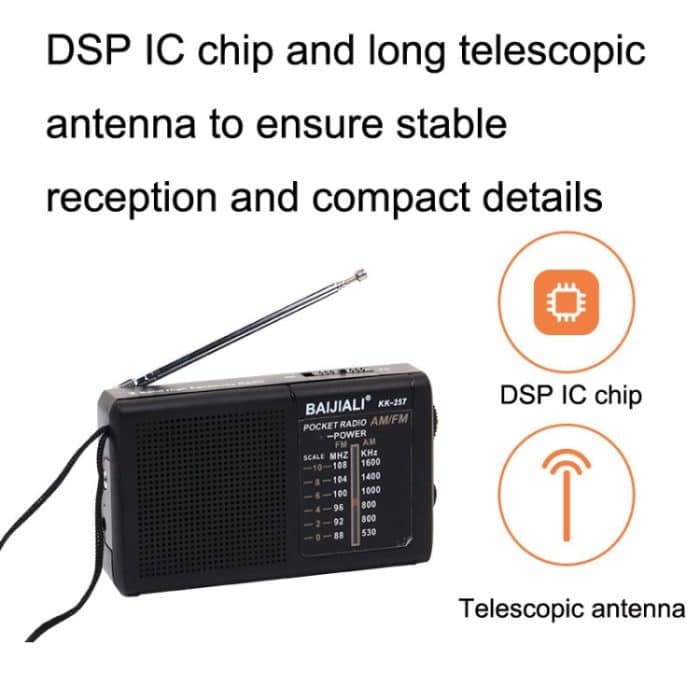 BAIJIALI BJL228 Retro tragbares Zweiband-FM-AM-Radio mit eingebautem Lautsprecher, BJL228 White, BJL228 Black – Bild 4