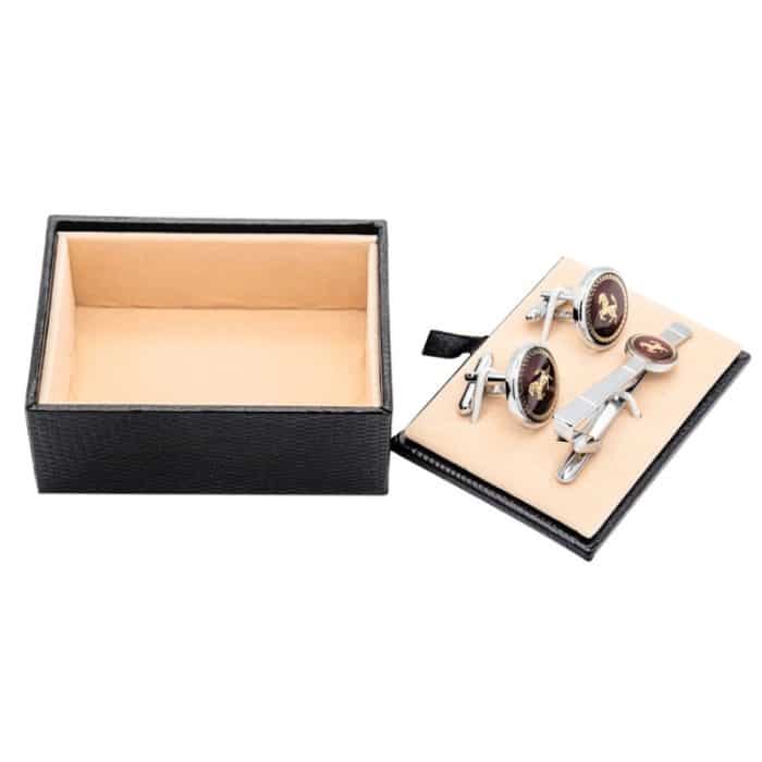 3-teiliges Manschettenknöpfe- und Krawattenklammer-Set mit Litschi-Muster, Verpackung, Schmuckschatulle – Bild 1