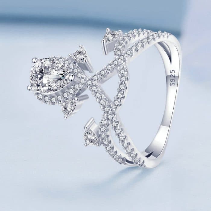 S925 Sterling Silber Wassertropfen Krone Weißgold vergoldeter Zirkon Ring – Bild 3