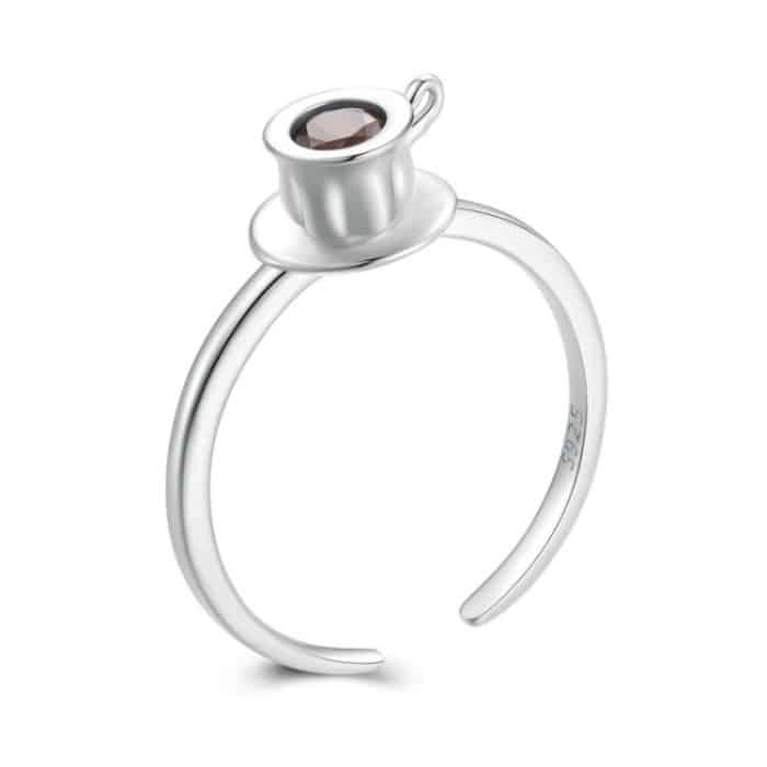 Offener Ring für Kaffeetasse aus S925-Sterlingsilber mit Zirkon – Bild 1