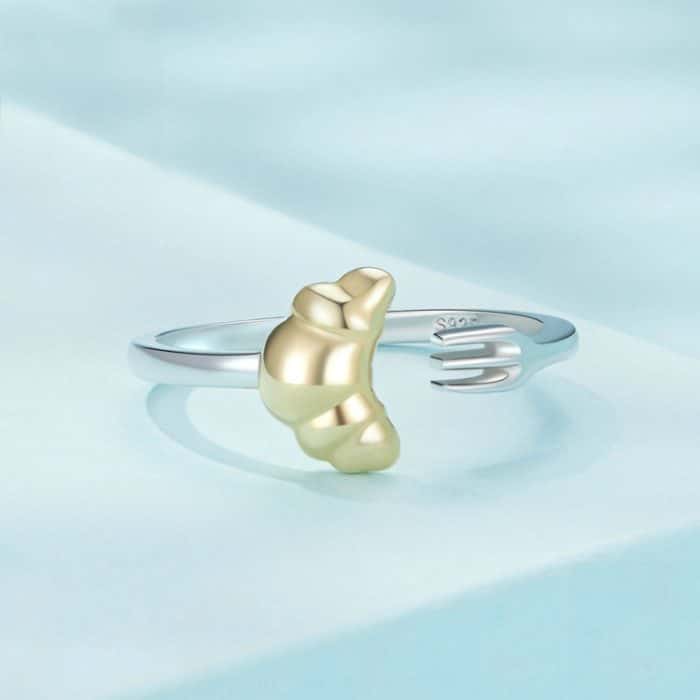 Offener Ring aus galvanisiertem Croissant aus Sterlingsilber S925, zweifarbig – Bild 2