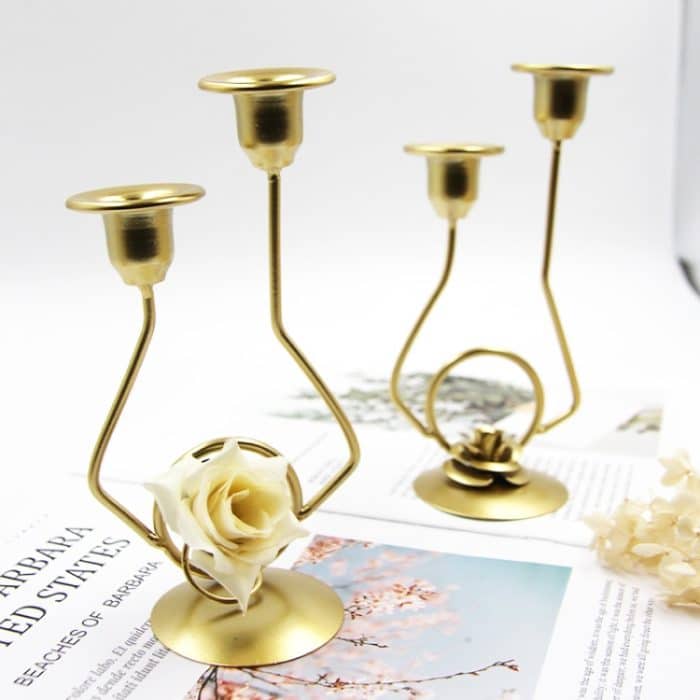 Schmiedeeiserner doppelköpfiger Kerzenhalter für Party, Hochzeit, Tischdekoration, Kerzenständer, Silk, Iron – Bild 2