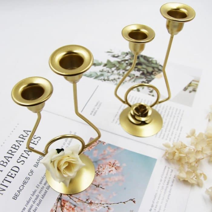 Schmiedeeiserner doppelköpfiger Kerzenhalter für Party, Hochzeit, Tischdekoration, Kerzenständer, Silk, Iron – Bild 4