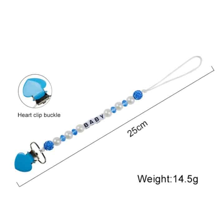 Säugling Baby Schnuller Clip Kette Ton Kristall Anti-Drop Herz Nippel Clip, Clay Crystal White, Clay Crystal Pink, Clay Crystal Blue – Bild 3