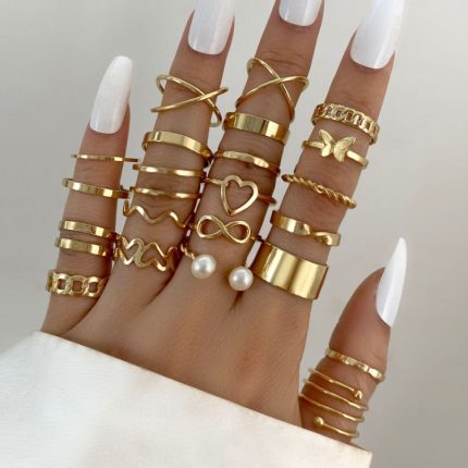 22 Stück/Set offener Ring mit Herz-Schmetterlingsgelenk